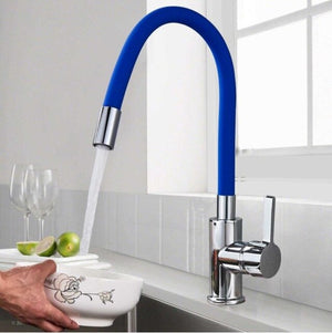 Brass Polished Blue Kitchen Faucet Rotatable