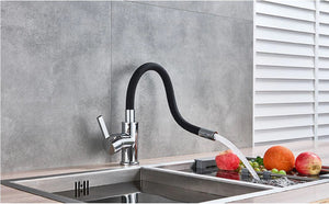 Brass Polished Black Kitchen Faucet Rotatable