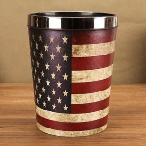 Nordic Style Round Trash Can American Flag Print