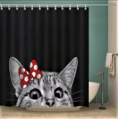 Creative Pattern Cat Ribbon Bathroom Curtains