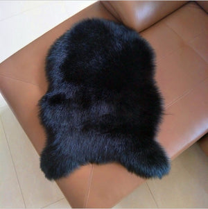 Artificial Sheepskin Black Fur Plain Bedroom and Living Area Rug