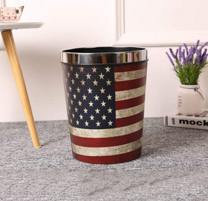 Nordic Style Round Trash Can American Flag Print