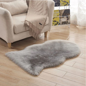 Artificial Sheepskin Gray Fur Plain Bedroom and Living Area Rug