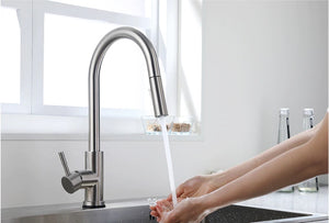 Stainless Steel Brushed Nickel Kitchen Faucet Touch Sensor and Pull Out
