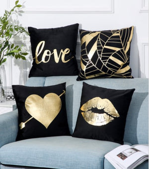 Modern Black and Gold Decorative Pillow Case