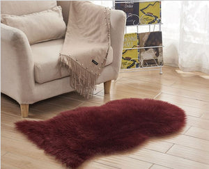 Artificial Sheepskin Maroon Fur Plain Bedroom and Living Area Rug