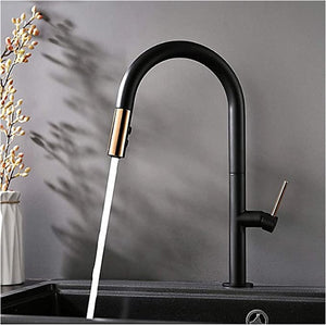 Brass Black Kitchen Faucet Rotating and Pull Out