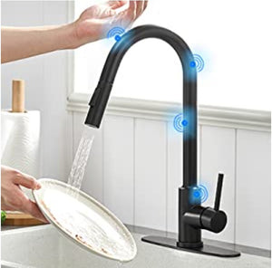 Stainless Steel Black Kitchen Faucet Touch Sensor and Pull Out