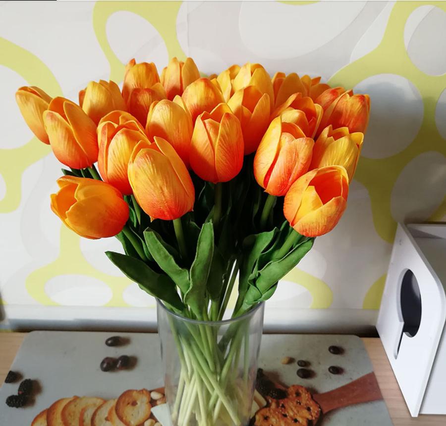Orange Artificial Flowers Tulip Bouquet - Hansel & Gretel Home Decor