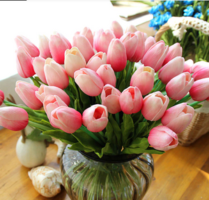 Pink-White Artificial Flowers Tulip Bouquet - Hansel & Gretel Home Decor