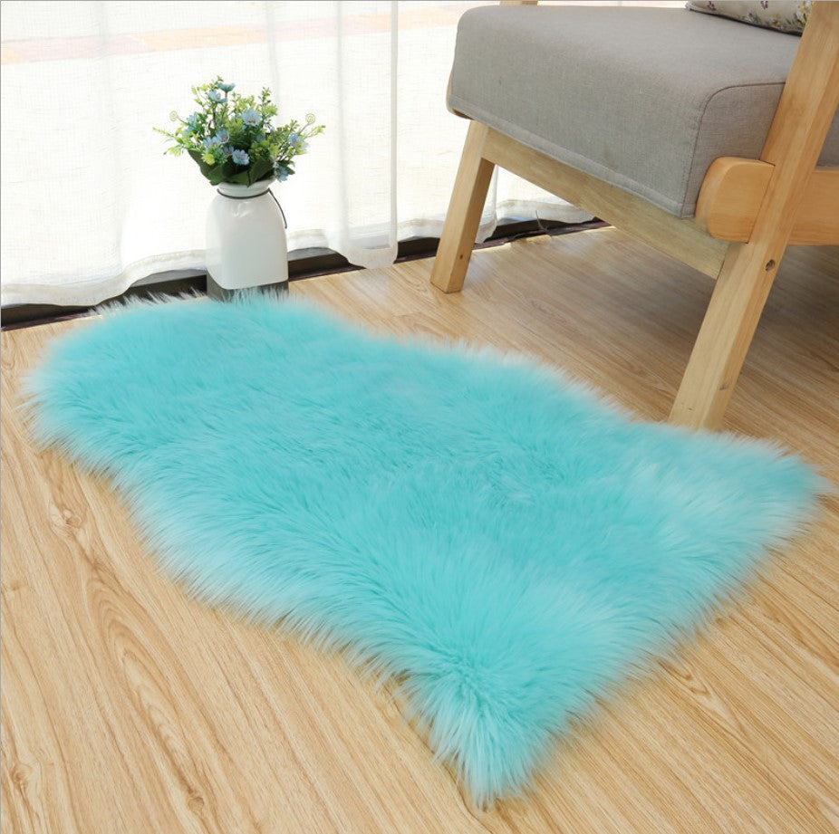 Artificial Sheepskin Fur Blue Plain Bedroom and Living Area Rug