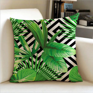 Tropical Green and Black Decorative Pillow Case