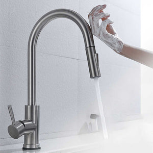 Stainless Steel Brushed Nickel Kitchen Faucet Touch Sensor and Pull Out - Hansel & Gretel Home Decor