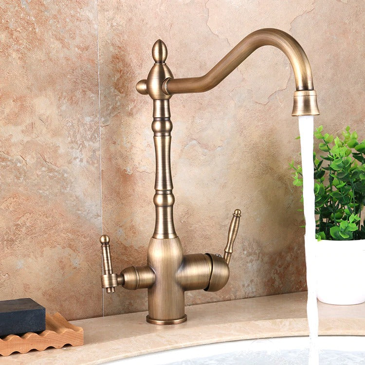 Solid Brass Gold Kitchen Faucet Rotating and Water Purifying