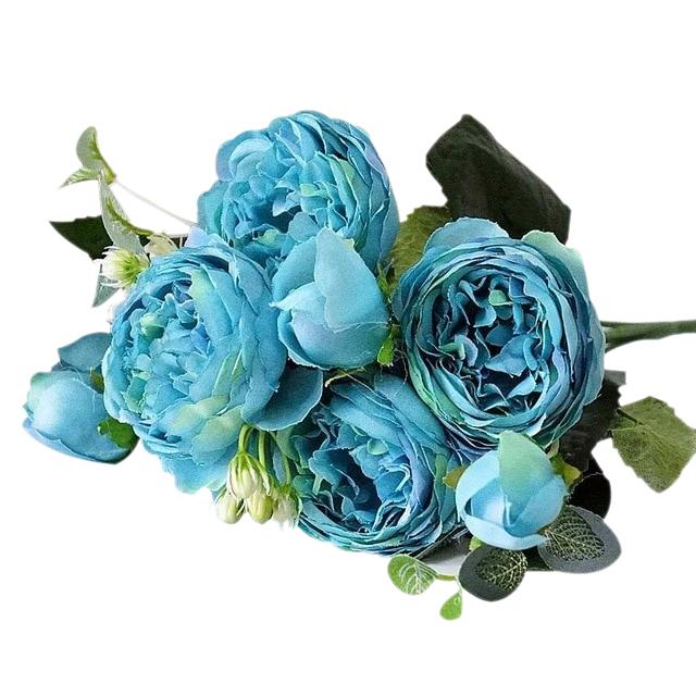 Blue Artificial Flowers Peony Bouquet - Hansel & Gretel Home Decor