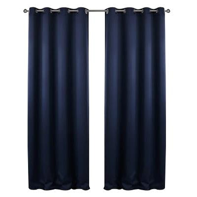 Blue Cotton Polyester Living Room and Bedroom Curtains