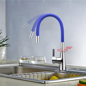 Brass Polished Blue Kitchen Faucet Rotatable - Hansel & Gretel Home Decor