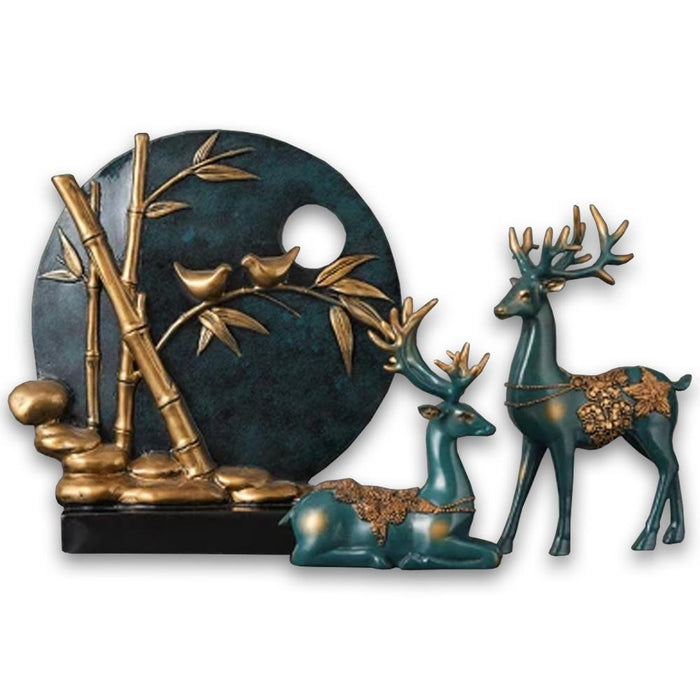 Decorative Ornamental Sculpture Deer and Bird Figurines