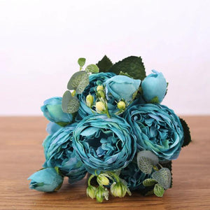 Blue Artificial Flowers Peony Bouquet - Hansel & Gretel Home Decor