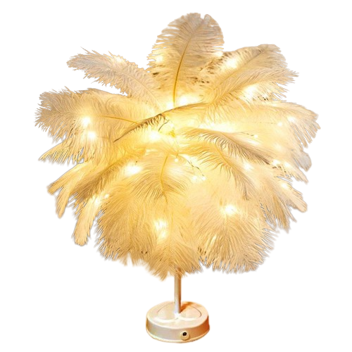Ostrich Feather Table Lamp Artificial Feather Shade LED Desk Night Light USB/Battery