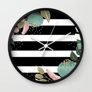 Modern Stripes and Floral Wall Clock
