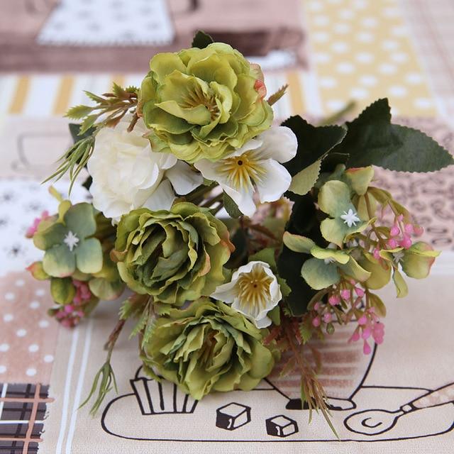 Green Artificial Flowers Peony Bouquet - Hansel & Gretel Home Decor
