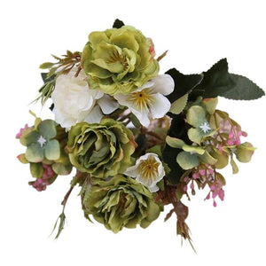 Green Artificial Flowers Peony Bouquet - Hansel & Gretel Home Decor