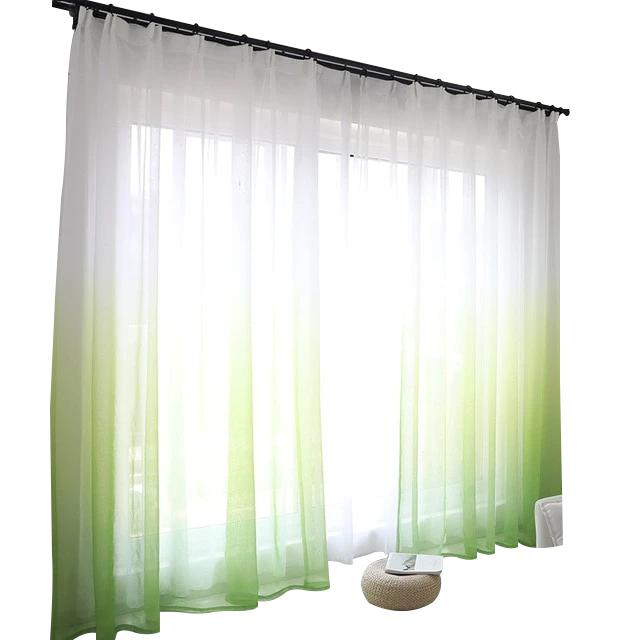 Green Sheer Polyester Living Room and Bedroom Curtains