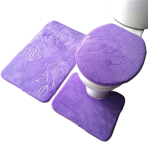 3in1 Flannel Purple Flowers Anti-Slip Toilet Cover Set - Hansel & Gretel Home Decor