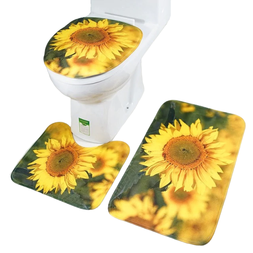 3in1 Flannel Sunflower Anti-Slip Toilet Cover Set - Hansel & Gretel Home Decor