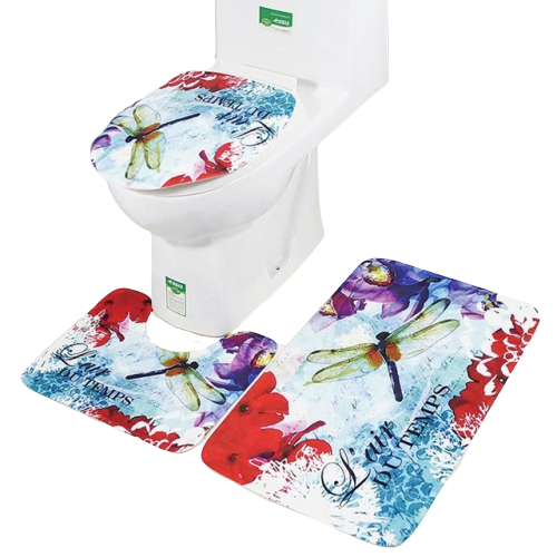 3in1 Flannel Dragonfly Anti-Slip Toilet Cover Set