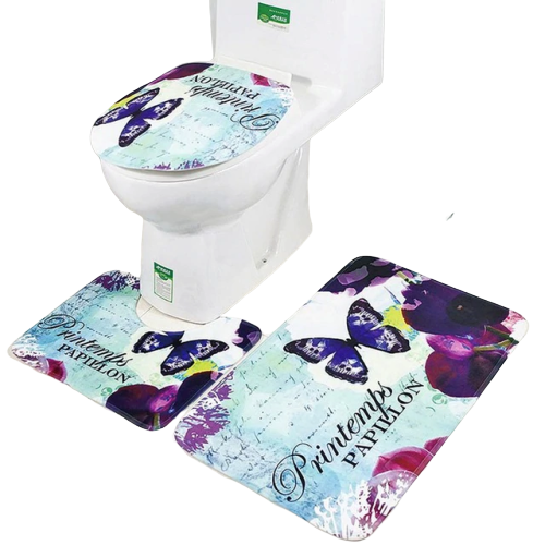 3in1 Flannel Butterfly Anti-Slip Toilet Cover Set