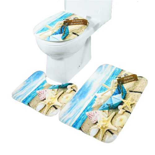 3in1 Flannel Starfish Anti-Slip Toilet Cover Set
