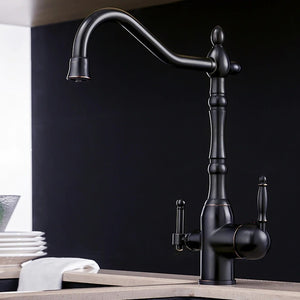 Solid Brass Black Kitchen Faucet Rotating and Water Purifying