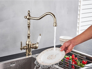 Solid Brass Smooth Gold Kitchen Faucet Rotating and Water Purifying - Hansel & Gretel Home Decor