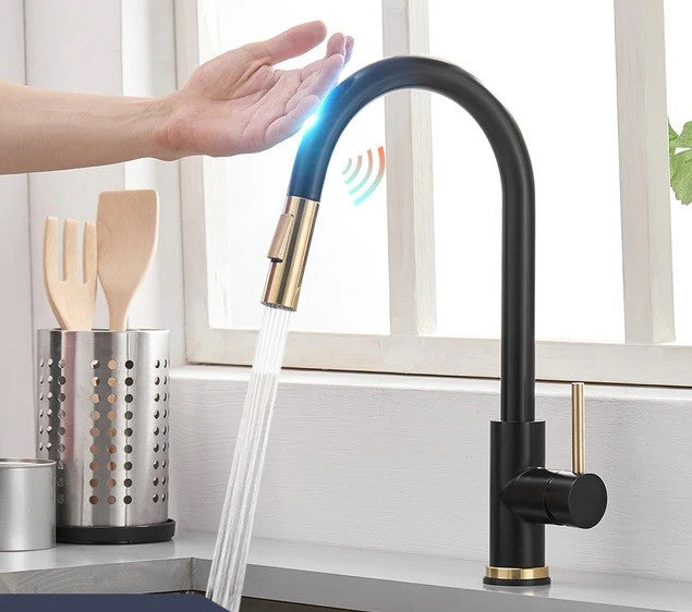 Stainless Steel Black and Gold Kitchen Faucet Touch Sensor and Pull Out - Hansel & Gretel Home Decor