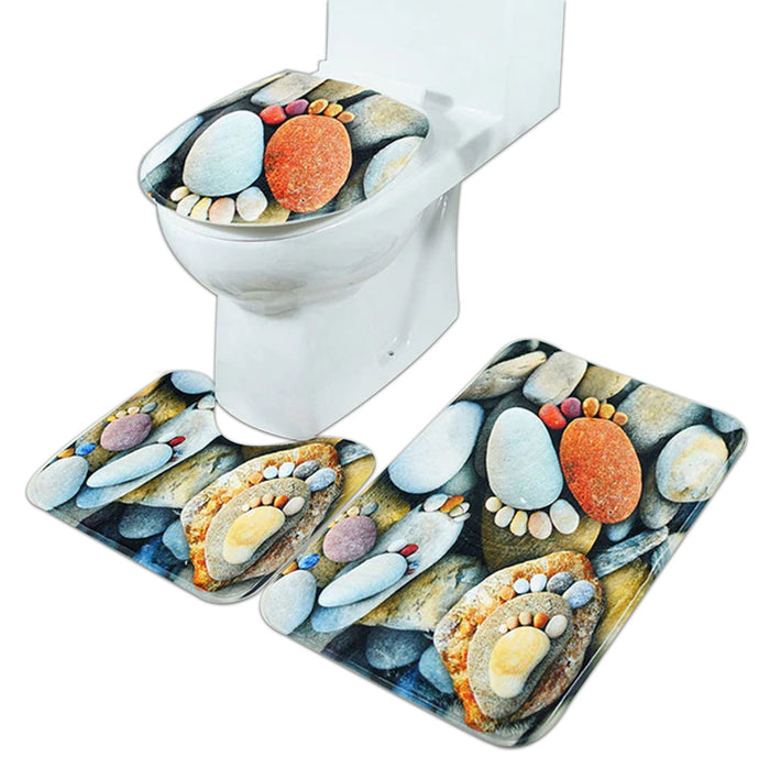 3in1 Flannel Foot Stones Anti-Slip Toilet Cover Set