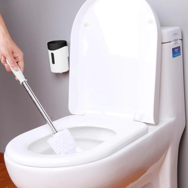 Long Plastic Stainless Steel White Toilet Brush and Holder - Hansel & Gretel Home Decor