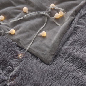Long Plush Fabric Gray Blanket - Hansel & Gretel Home Decor