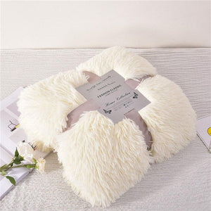 Long Plush Fabric White Blanket - Hansel & Gretel Home Decor