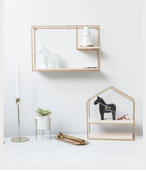 Metal Wooden Gold Shelf - Hansel & Gretel Home Decor