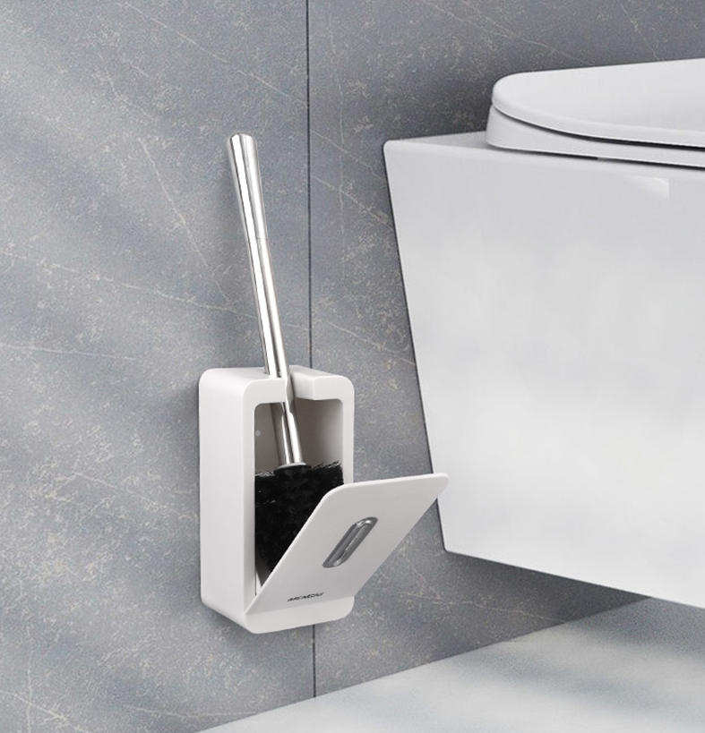 Modern Stainless Steel White Toilet Brush and Holder Set - Hansel & Gretel Home Decor