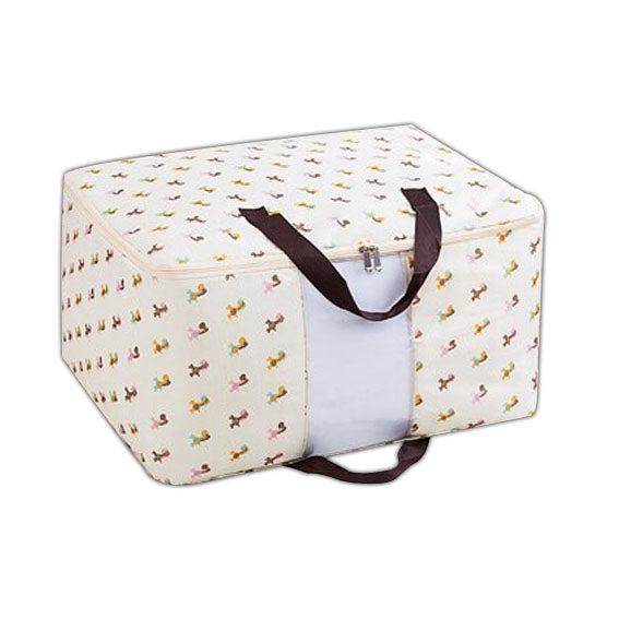 Square White with Brown Strap Storage Bag