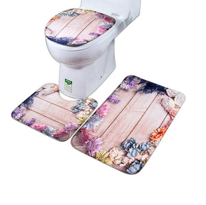 3in1 Flannel Wood Flowers Anti-Slip Toilet Cover Set - Hansel & Gretel Home Decor