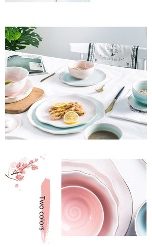 Modern Style Blue Gold Ceramic Dinner Plate