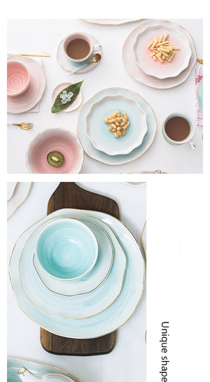 Modern Style Blue Gold Ceramic Dinner Plate