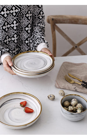 Golden White Marble Glaze  Ceramic Dinner Plate