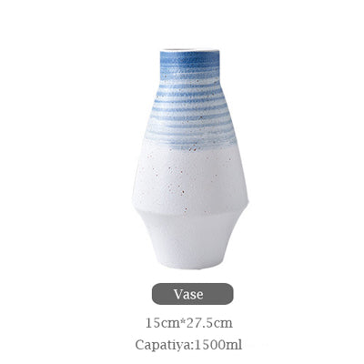 Retro White and Blue Glazed Ceramic Vase