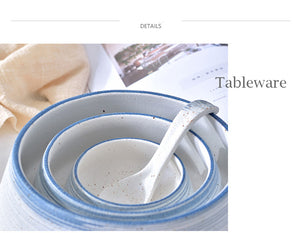 Retro White and Blue Glazed Ceramic Spoon