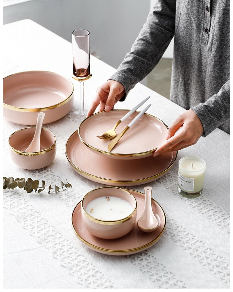 Vintage Pink Gold Stroke Dinner Plate Ceramic